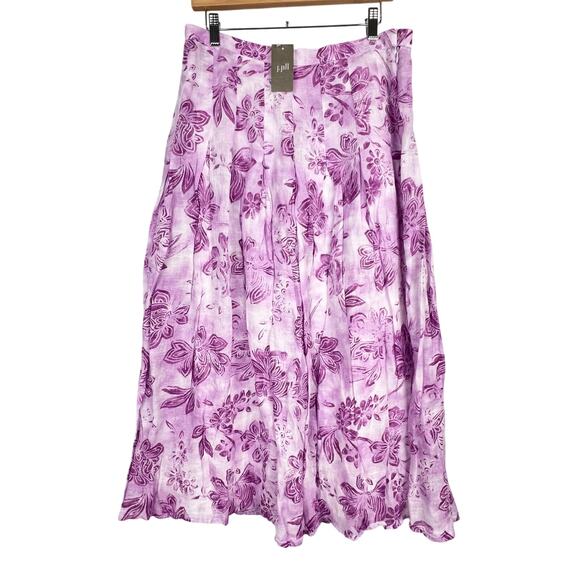 NEW J Jill 10 Women's 100% Linen Flowy Full Maxi Skirt Lined Purple Floral - Picture 2 of 12
